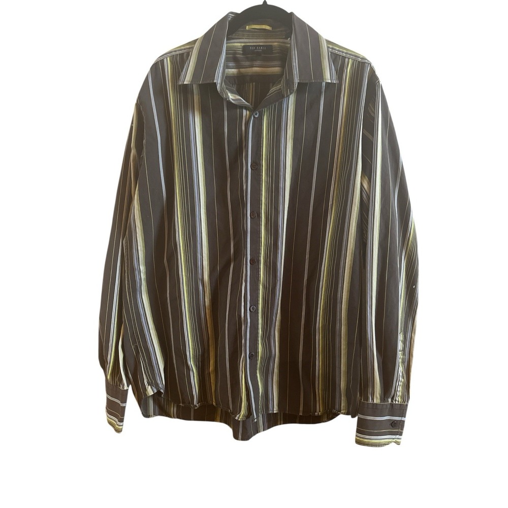 Ted Baker UK Men's Size 5 (XL) Brown Yellow Button Down Shirt